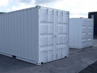 white-painted metal containers