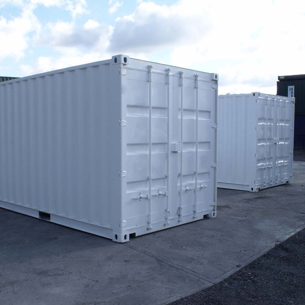 white-painted metal containers