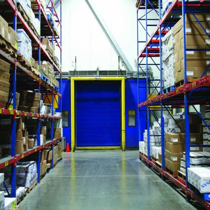Warehouse with shelfving units