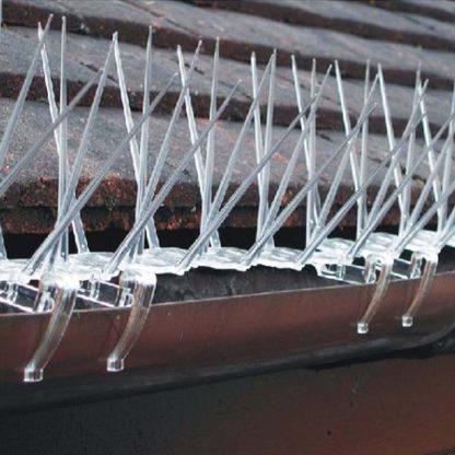 bird spikes on roof close up